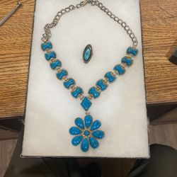 Necklace And Ring Imitation Turquoise