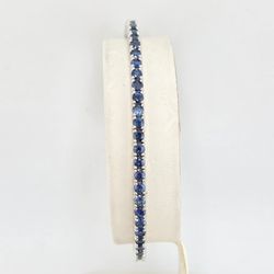 14k white gold 6.5" 3ctw blue sapphire bangle bracelet 