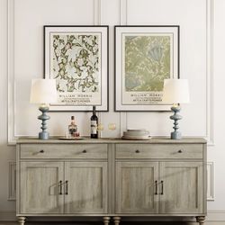 Large Buffet Cabinet with 4 Doors and 2 Drawers, Modern Coffee Bar Tables Wood Kitchen Storage Cabinets with Adjustable Shelf, Farmho