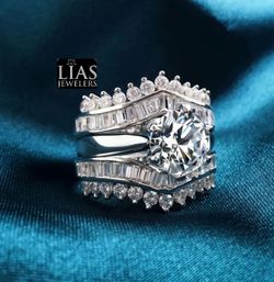 New 18k white gold filled with lab created diamonds wedding ring set
