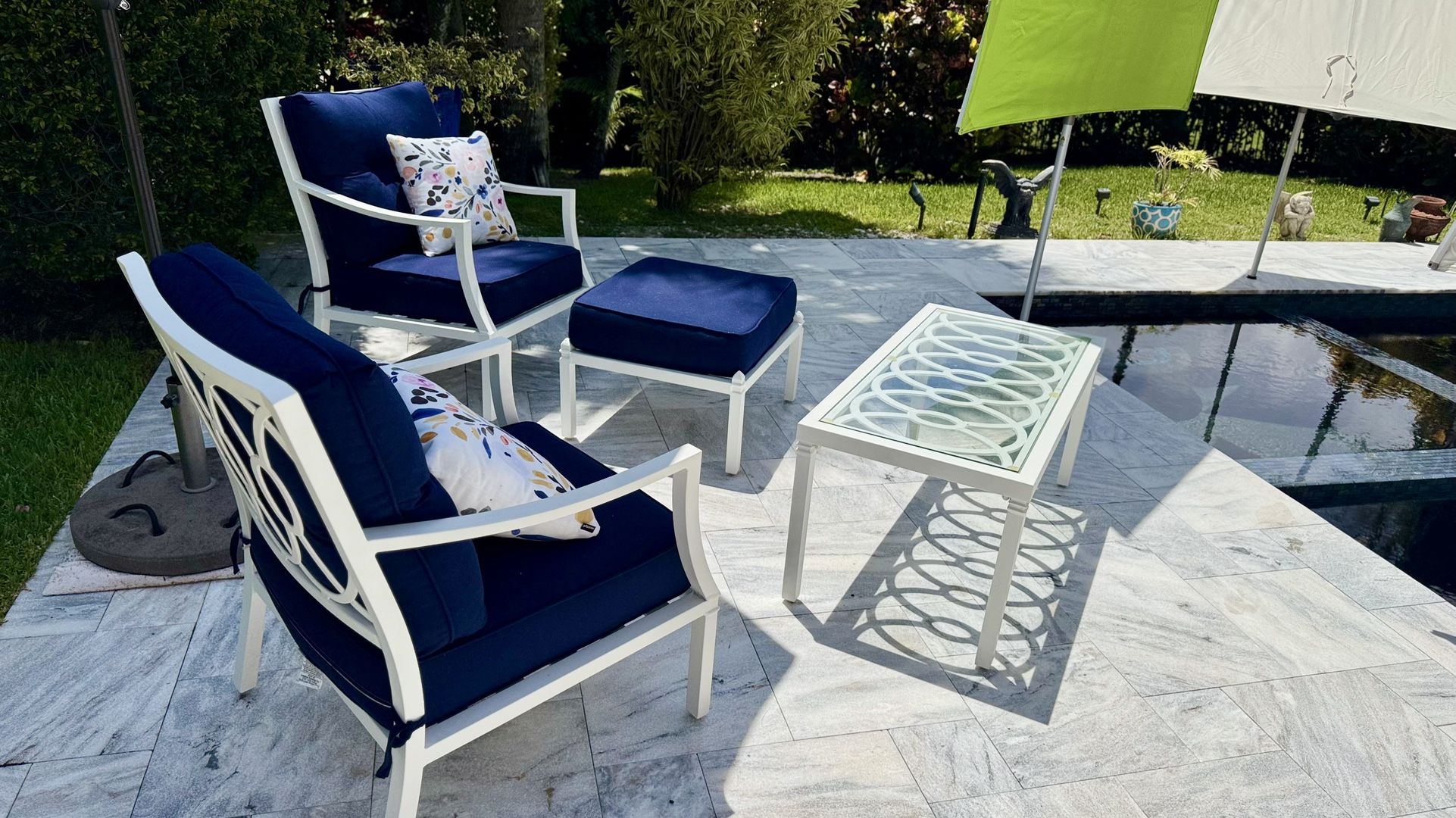 🌿 Mid-Century Modern 5-Piece Indoor/Outdoor Patio Set – Sunbrella Fabric & White Aluminum 🌿
