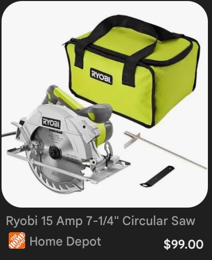 Ryobi 15 Amp 7 1/4” Circular Saw