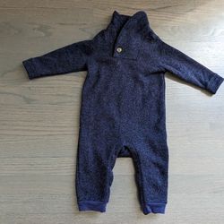 Old Navy Baby Shawl Collar Knit Romper Bodysuit, Blue, 12-18 Months