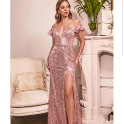 Ladivine - Sequin Off Shoulder Prom Gown (blush Pink dress)