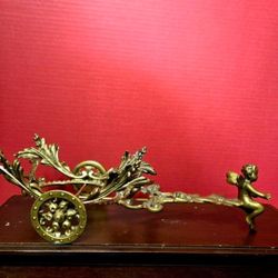Antique Vintage Gilt Cast Metal Spelter Cherub Chariot Candy Dish 16" 