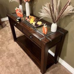 Solid Wood Console Table with Drawers – Espresso Finish