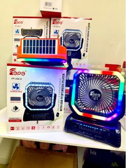 Solar fan rechargeable with 5.3 Bluetooth Speaker FM AM Radio , Camping Fan with 3 Speed