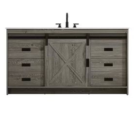 60 in. Single Sink Rustic Grey Bath Vanity with White Engineered Marble Top