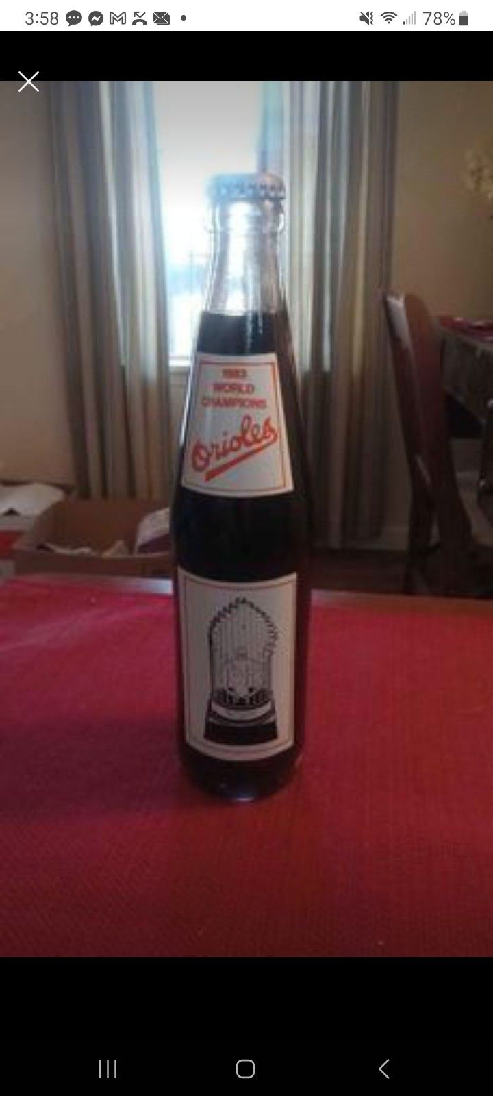Collectible 1983 orioles world championship soda bottle