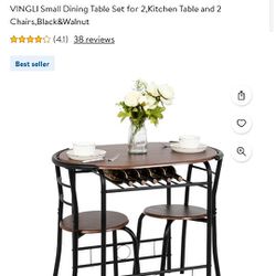 VINGLI Small Dining Table Set for 2,Kitchen Table and 2 Chairs,Black&Walnut
