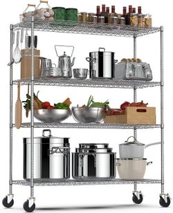 New Heavy Duty Wire Shelving Unit with Wheels 4 Adjustable Storage Shelves 