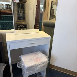 White Vanity with jewelry storage and stool
