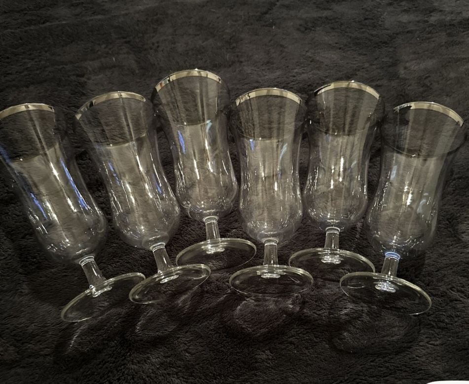 Vintage French Crystal Platinum Rim Cocktail Glasses - Set of 6