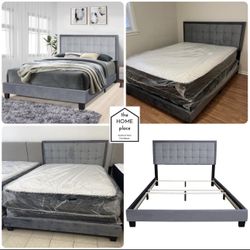 Comfort & Elegant Queen Bed Frame ‼️ Includes Mattress And Box Spring For Only $349 Ready For Delivery Today🚛