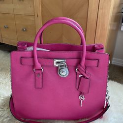 Michael Kors Large Hamilton Raspberry Pink Saffiano Leather Tote Bag 