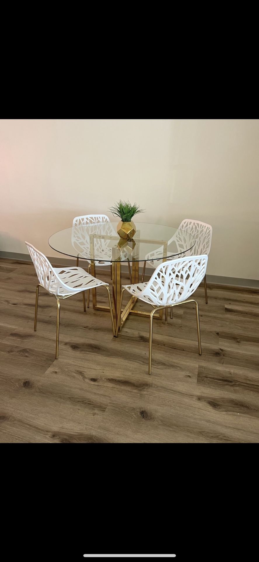 White Gold Dining Chairs and Table Set For 4