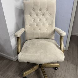 Champaigne Fabric Executive Chair Driftwood Finish, Button Tufted Cushion Styling