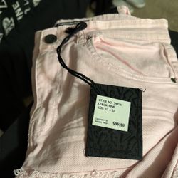 Pastel Pink Mens Shredded Look Jeans