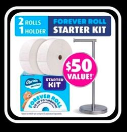Charmin Forever Roll Starter Kit 2 Rolls + Holder