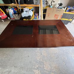Wooden Table with Glass Inserts