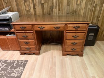 Traditional Wooden Double-Pedestal Executive Desk with Protective Glass Top