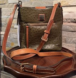 Dooney & Bourke Ostrich  Ridley Shoulder/Crossbody Bag Olive Green 8x10x5 NWT 