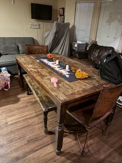 Wood table with benches