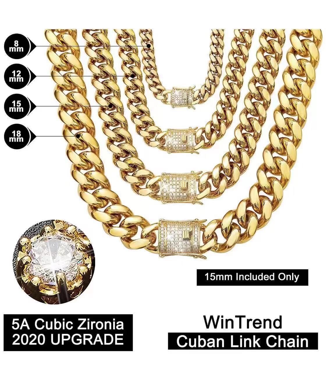 18K Gold Plating Cuban Link Chain Necklace with Bling Bling Cubic