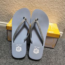 Blue Rhinestones Flip Flops