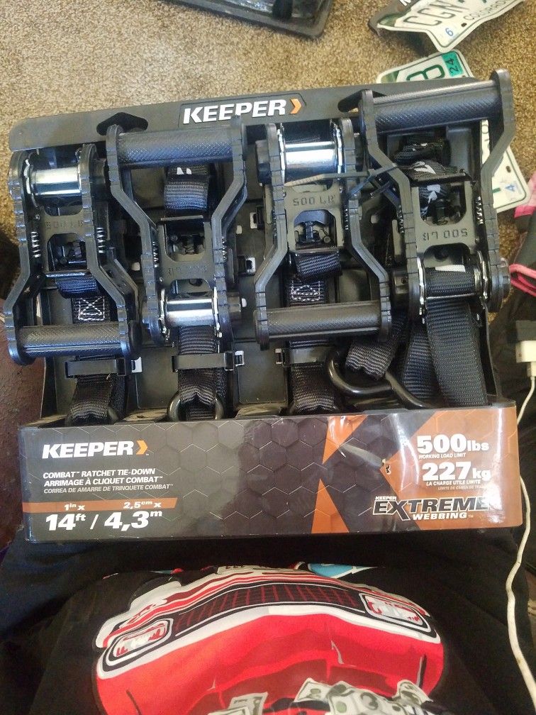 4 Pack- 14FT 500LB KEEPER EXTREME WEBBING RATCHET TIEDOWN
