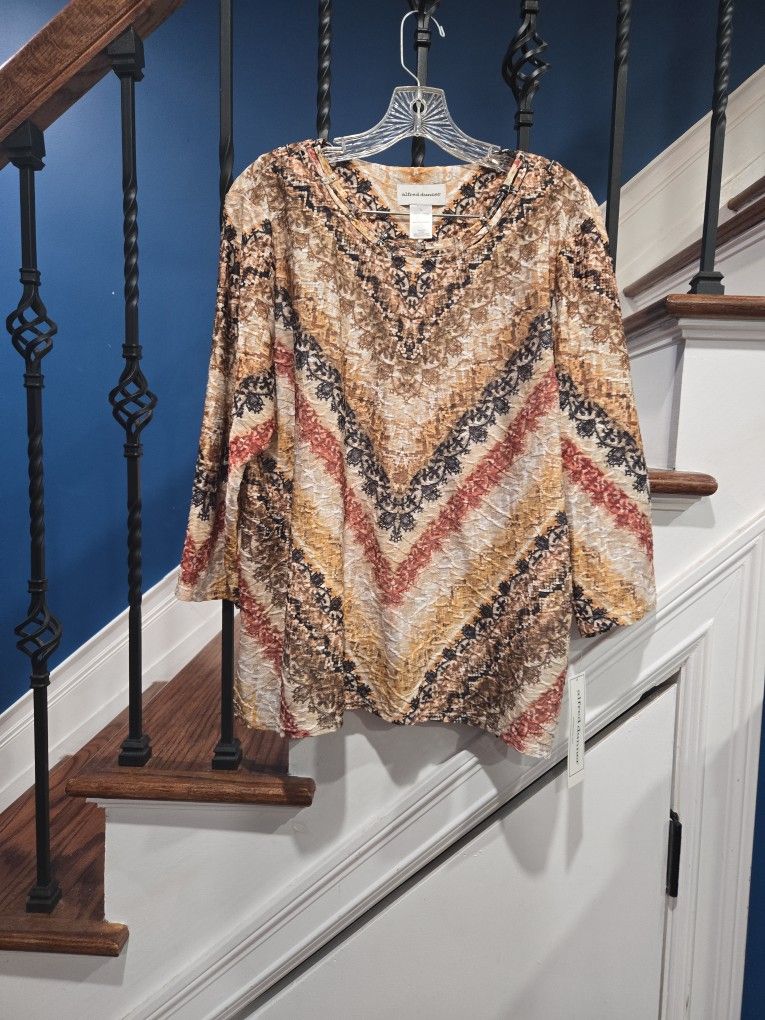 Alfred Dunner, L, Brown Tones, Tunic, NWT