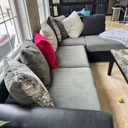 L shape couch gray and black