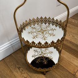 Fleur de Lis Bronze Gold 21 1/2" High Two Tier Cake Stand