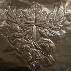 Repousse' Handpunched Cross /Religious Wings 10" Unframed Local Artist
