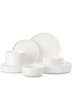 Plates and Bowls Sets, 12 Pieces Porcelain Dinnerware Sets Dishware Sets Chip Resistant Ceramic Dish Set Dining Dinner Ware Service for 4