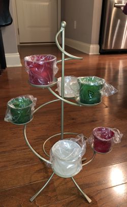 PARTYLITE Festive Centerpiece with 6 Holiday Spices Votives & 6 Candle Holders