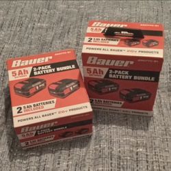 BAUER  20 volt  5 Ah  2-Pack of batteries in 1 box NEW IN BOX NEVER OPENED