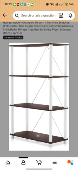 Homes: Inside + Out Apexa Modern 4-Tier Wide Shelving Units, Collectibles Display Shelves, Easy Assembly Standing Shelf, Home Storage Organizer for Li