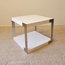 Scandinavian Design Modern White Lacquer Stainless Steel Side Table