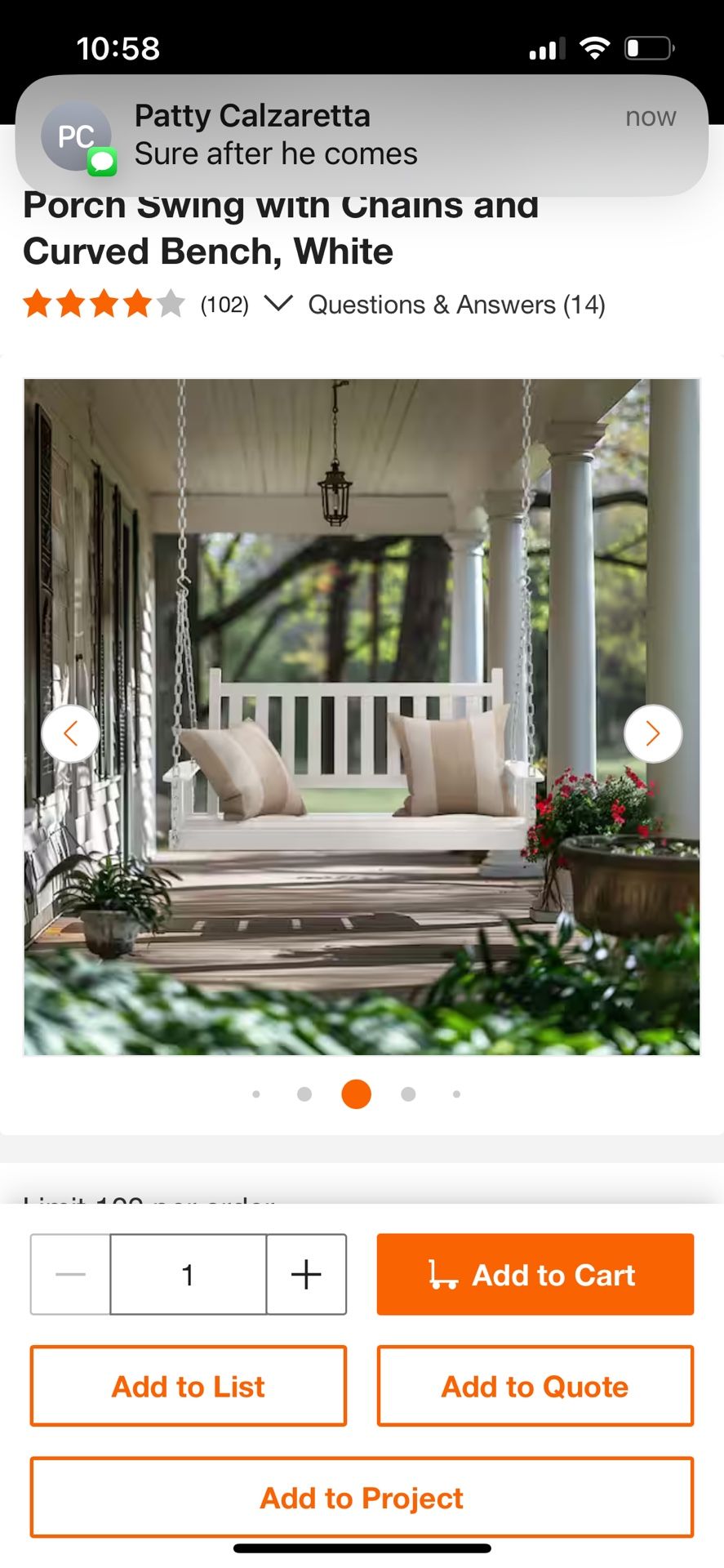 Porch Swing White New In Box