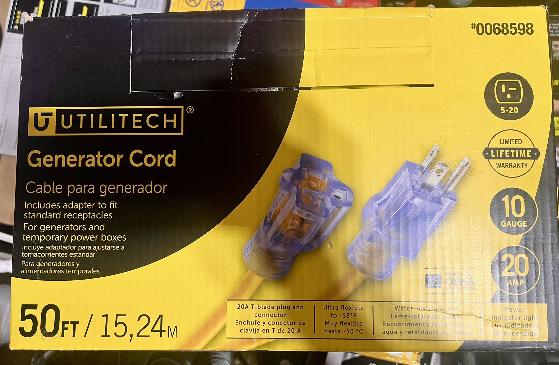 Utilitech Pro 50-ft 125-Volt 20-Amp 10-Gauge Generator Cord NEMA 5-20