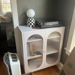 Metal Cabinet with Fluted Glass Doors
