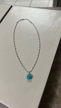 Sterling Silver 925 Turquoise Pendant on Wavy Bar Link Chain