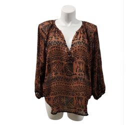 Amuse Size Large Brown Geometric Women's Blouse