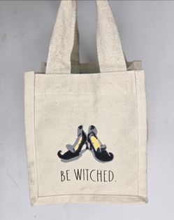 Rae Dunn Be Witched Halloween Canvas Mini Tote Bag Cream Black Shoes