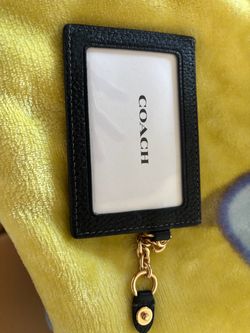Coach Black Leather ID Card Holder Keychain