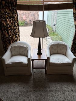 Pair of Cream Barrel-Back Accent Chairs