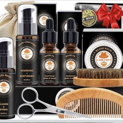 Beard Kit for Men Grooming & Care w/Beard Conditioner, Wash, Oil, Balm, Brush, Comb,