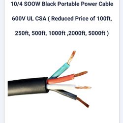 Black Portable Power Cable 10/4 600v Brand New