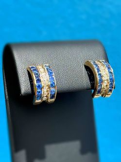 14k yellow gold Vintage Art Deco Natural 3.1CTW Sapphire & 1.05CTW Diamond Channel setting Earrings
